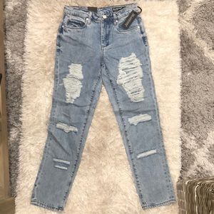 Blank NYC high rise tapered distressed blue jeans